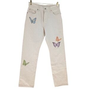 Levis 501 Original Butterfly High Rise Straight Leg Jeans Off White W27 L28